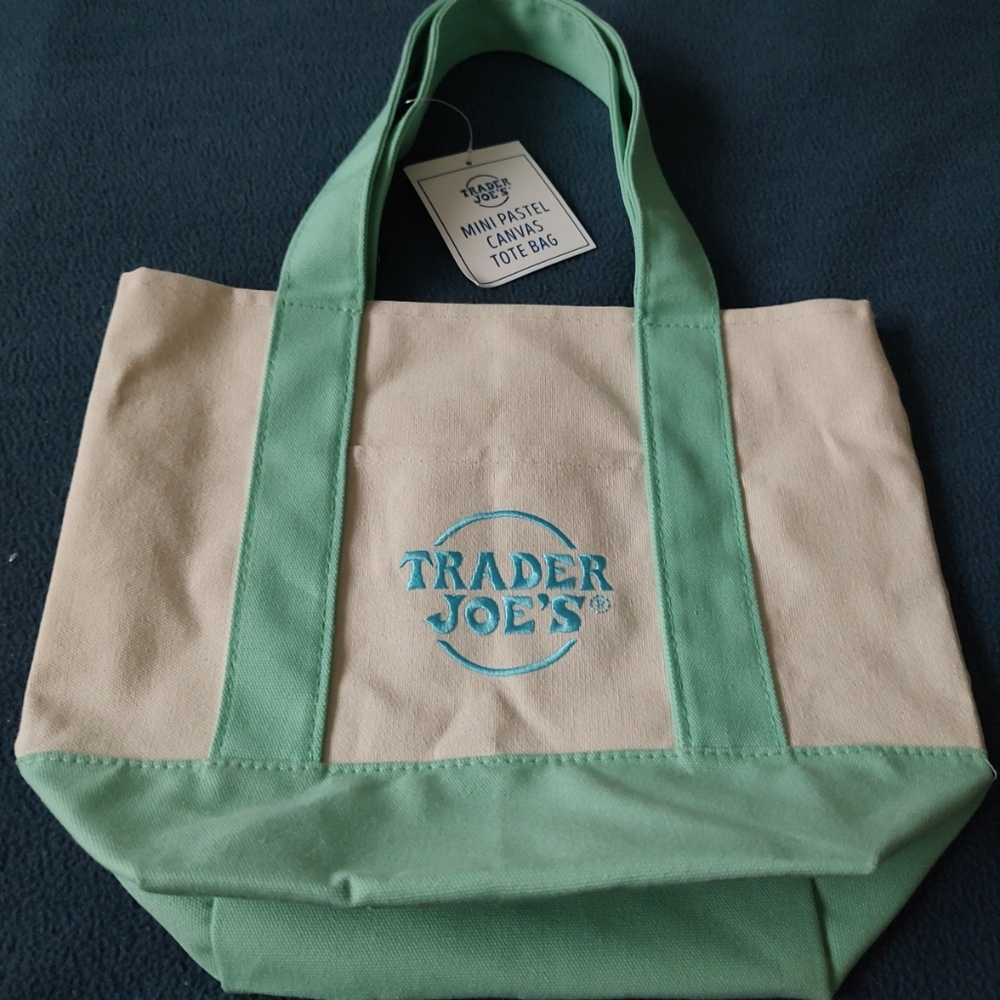 Limited Edition Trader Joes mini Blue canvas tote bag Nwt